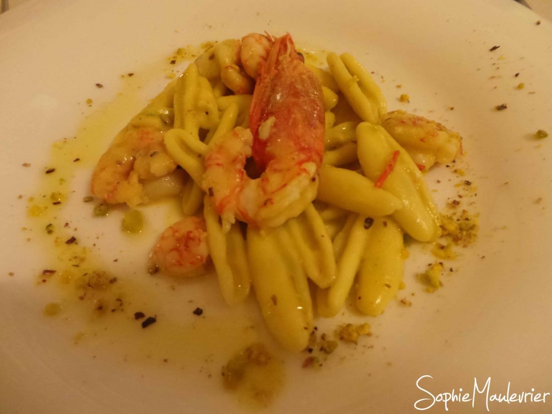 Capunti with red langoustine and pistachios
