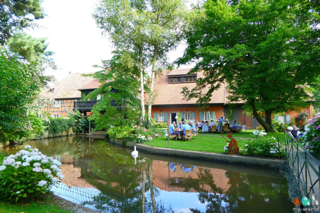 Entrer dans le jardin de l'hôtel du Moulin à Gundershoffen en Alsace, c'est un peu rentrer dans le jardin d'Alice au pays des merveilles